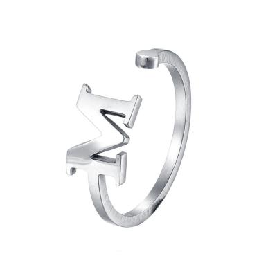 China FASHIONABLE Custom Made Initial Letter M Simple Design Women Stainless Steel Alphabet Ring for sale