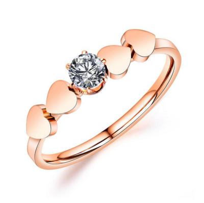 China FASHIONABLE Cubic Zircon Heart Cute Stainless Steel Women Ring for sale