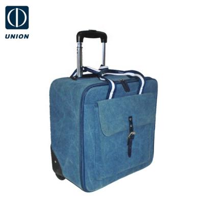 China Multifuctional Wax Blue Canvas Rolling Suitcases Well Protected Universal Laptop Trolley Bag Compartment Wheeled Detachable Travel Bag for sale