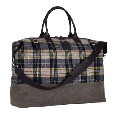 China Wholesale Fashion Tartan Overnight Bag Cotton Canvas Duffel Bag Manufacturer Durable Plaid Academic Waxed Weekender Bag for sale