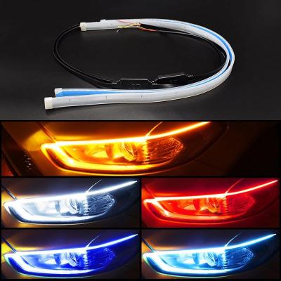 China Soft Flexible Silicon LED DRL 60cm LED Daytime Running Light Yellow White Yellow Signal Light Sequential Drl For Car for sale