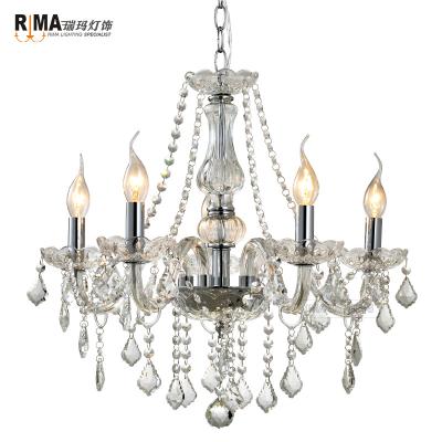 China Hot Sale Modern Glass Crystal Chandelier 5-Arm K9 Decorative Indoor Lighting Luxury Glass Crystal Chandeliers for sale