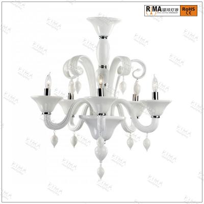 China Modern Unique Art 6 Lights Modern White Crystal Crystal Exotic Murano Glass Chandelier Pendant Lamp for sale