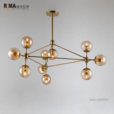 China Best Quality Modern Metal Designer Gold Ceiling Light Indoor Residential/Restaurant/Shop/Bar Indoor Pendant Lamps With Glass Ball for sale