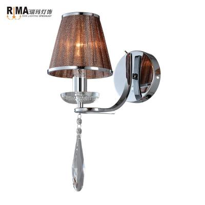 China Hotel Gold Supplier Vintage Indoor Wall Lamp Switch Cafe Cordless Fabric Crystal Wall Light For Home for sale