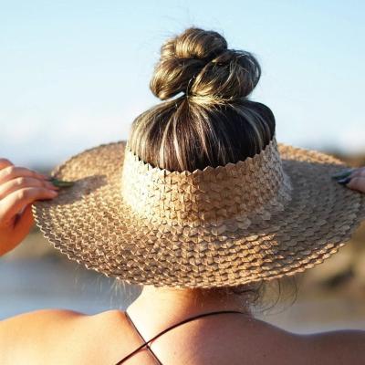 China Image Straw Crownless Palm Leaf Beach Hat for sale