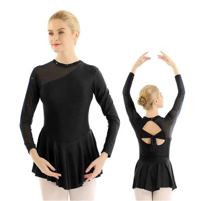 China Backless Skating Ballroom Dance Dresses Halter Neck Dress Women Long Sleeve Adult Ballet Costume Gymnastics Dancer Tights for sale