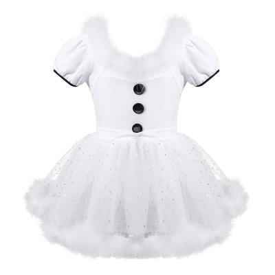 China Dress Up Girls Christmas Dance Dress Feather Short Puff Sleeves Figure Girls Sequined Ice Skating Mesh Leotard Dress For 2-12Years for sale