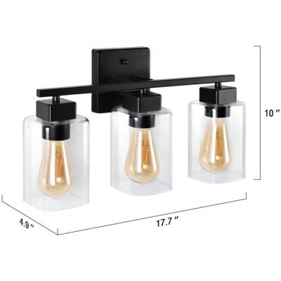 China Industrial Modern 3 Light Wall Mount Bathroom Vanity Light Lighting with Clear Glass in Matte Black Finished for sale