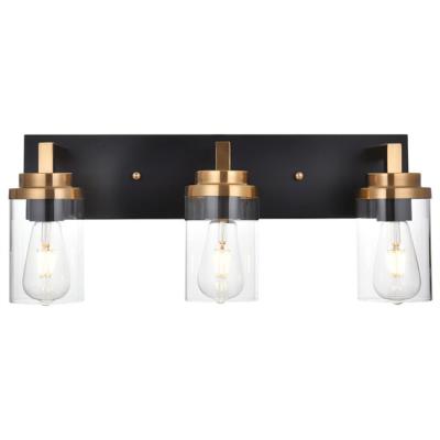 China Matte Black Copper Character 3 LED Modern Indoor Modern Lamps Bathroom Dresser Glass Wall Lamp for sale