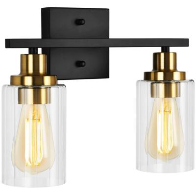 China Modern 2-Light Bathroom Vanity Light Fixtures Above Mirror, Matte Black Wall Lights with Metal Finish, Modern Vanity Lighting with Clear Gla for sale