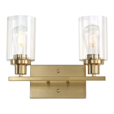 China 2 Light Modern Gold Metal Base Wall Lamp Lighting Bathroom Clear Mirror Lamp Glass Wall Front Lamp for sale