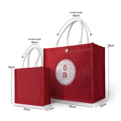 China Custom Handled Wholesale Red Tote Jute Bag With Logo Natural Recycled Shopping Bag for sale