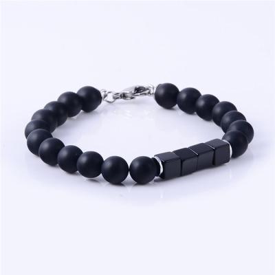 China High polished; Matte Finished Personalized Design Matte Black Onyx Beads and Square Bead Bracelet for sale