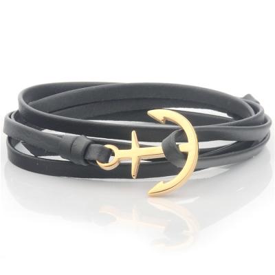 China High polished; Matte Finished Custom Stainless Steel Genuine Leather Bracelet For Men Anchor Bracelet for sale