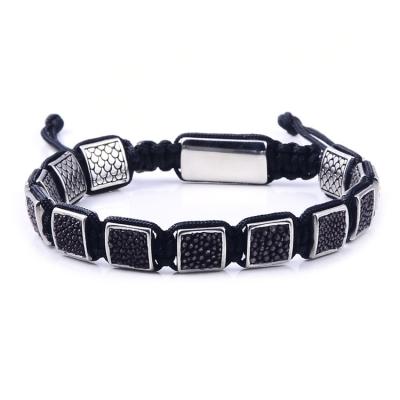 China High polished; Matte Finished Stainless Steel Silver Charm With Black Stingray Leather Bracelet Jewelry for sale