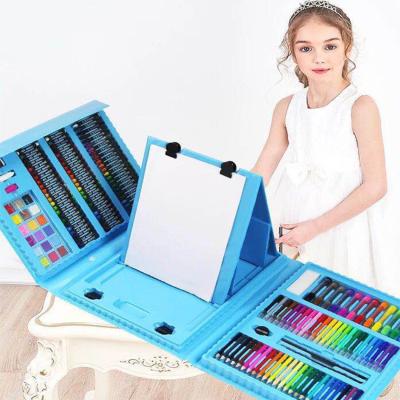 China Children Drawing High Quality Non-Toxic Watercolor Pen Color Pencil Kids Plastic Case 208 Pieces Art Drawing Painting Set With Easel Kit for sale