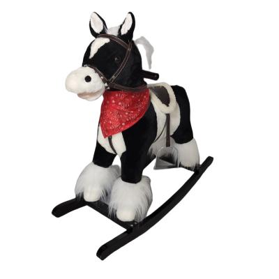 China Ride on Toy Wholesale Black and White Plush Dolls Trojan Rocking Horse Wooden Toddler Rocking Horse Rocking Horse for sale