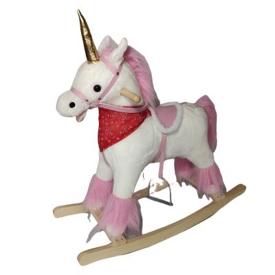 China Toy Wholesale Unicorn Toddler Rocking Horse Trojan Rocking Horse Plush Dolls Wooden Riding Rocking Horse for sale