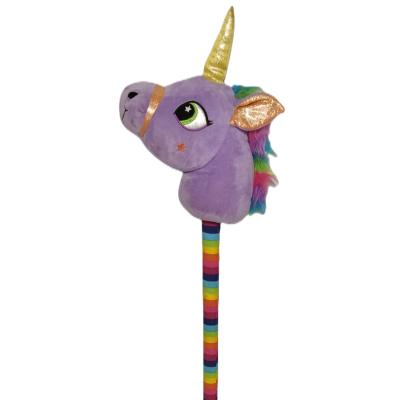 China Ride on Wooden Toy Hobby Horse Unicorn Horsehead Plush Kids Children Toy Baby Stuffed Toy OEM ODM Wooden Stick for sale