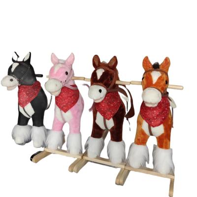 China Ride On Wooden Rocking Horse Toy JIANLIN Toddler Rocking Horse Trojan Rocking Horse Plush Dolls Wholesale Wooden Riding Rocking Horse for sale