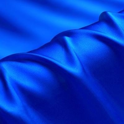 China Breathable Natural Silk Charmeuse 114cm Satin Fabric 19mm Width For Wedding Dress No.68 Bright Blue Color for sale