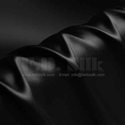 China Viable Silk Fabric 16mm Silk Satin Charmeuse 114cm Width NO.03 Black Color Sale By The Yards For Dress for sale