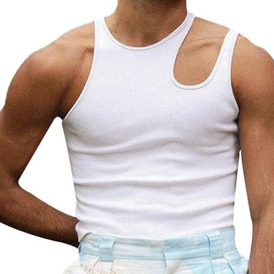 China Bodybuilding Party Tank T-shirt Top Slim Fit Men's Solid Color Hollow Out Vest QUICK DRY Cutout Sleeveless Vest for sale