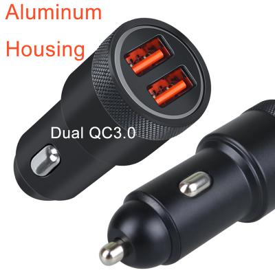 China Aluminum Cell Phone Housing 12V 36W Dual USB Adapter QC3.0 Mobile Phone USB Car Charging Fast Charger for sale