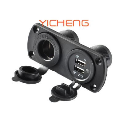 China Cars DC 12V -24V Dual USB DC 12V 24V Panel Mount Socket Car Cigarette Lighter For Mobile Phone for sale