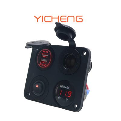 China 12V - DC 24V Vehicles Marine Boat 4 Hole Panel USB Charger Socket + LED Voltmeter + Cigarette Lighter Socket + ON Rocker Inverter for sale