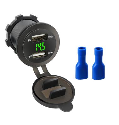 China 12V - DC 24V Dual Port Vehicles 2.1A 4.2A 24V 12V DC Charger Car USB Socket Voltage Meter For Marine for sale