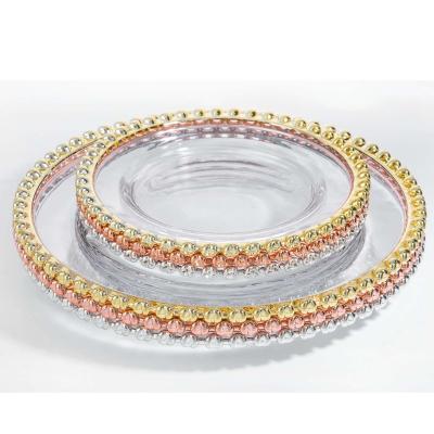 China Stocked Supply Customized Gold Dinnerware Set Tray Aesthetic Modern Wedding Party Dinner Gift Charger Dishes Beaded Wedding for sale