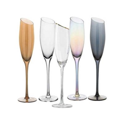 China In Stocked Factory Direct Sale Luxury Handmade Rainbow Champagne Flute Glasses Red Wine Glasses For Wedding Party for sale