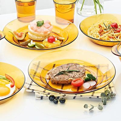 China 6Pcs Amber Vegetable Fruit Glass Food Dish Glass Dinner Dishes Glass Bowl Stocked Set for sale