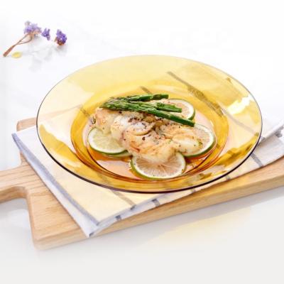 China Amber Colored Glass Plates Vegetable Fruit Dinner Plates Charger Stocked Glass Dish for sale