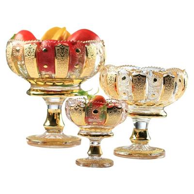 China Gloden collection of Europe Jinghuang Bohemia painting decorative houseware gift 5.23 inch footed glass fruit bowl with gold decoration for sale