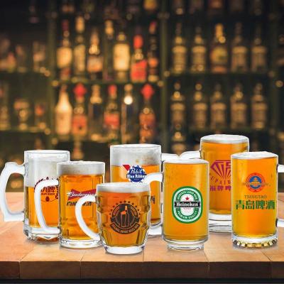 China Stocked in Logo Wine Tumbler Glass Beer Cup Running Glass Beer Mug Logo Decal Printed Custom Packing for sale