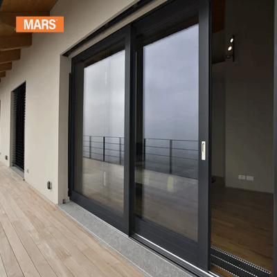 China Luxury Modern Heavy Duty System Aluminum Framed Panel Double Front Bedroom Black Design Exterior Sliding Door Tempered Glass Windproof for sale