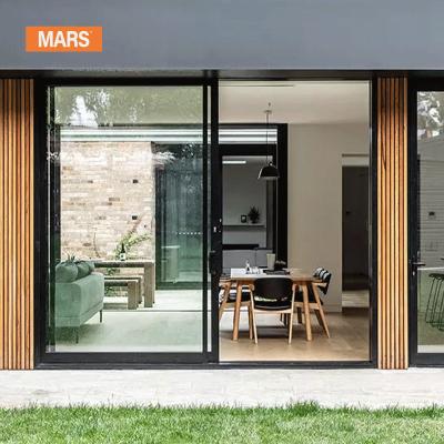 China Modern Exterior Doors New Aluminum Frameless Tempered Glass Windproof Stacking Patio Sliding Door For Balcony for sale