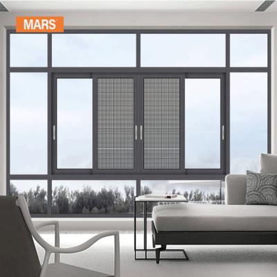 China China Manufacturer High Quality Magnetic Profile Panel Design Aluminum Alloy Double Screen Hurricane Impact Glass Sliding Window With Blinds for sale