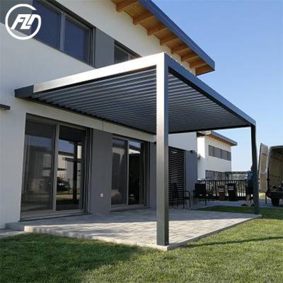 China Easily Assembled Electric Folding and Sliding Pergola Retractable Aluminum Louvered Bioclimatic Balcony Outdoor Louvered Pergola for sale