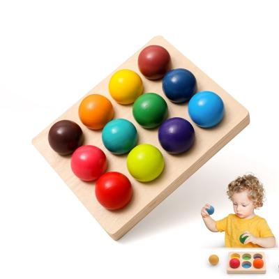 China For Birthdays Wooden Toys For Children Early Educational Toy Rainbow Ball Matching Sensory Game Color Cognitive Sorting Board for sale