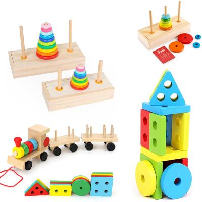 China Improve Children's Hand Eye Coordination and Ability Kids Toy Baby Toys Colorful Wooden Educational Geometric Thinking Sorting Board Stacking Tower Building Puzzle Child Gift for sale