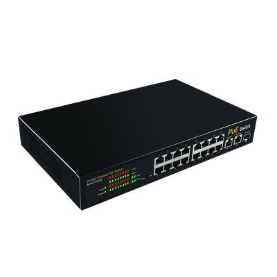 China Combo 2 Gigabit POE Port 200W Din Rail 10/100Mbps 16 Ports POE Uplink and One SFP Port Ethernet LAN Switch for sale