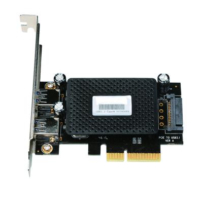 China PCBA + Metal 10Gb/s PCI Express PCIe 2 to 2x USB 3.1 Ports Type A Riser Card Adapter with SATA 15 Pin Connector for sale