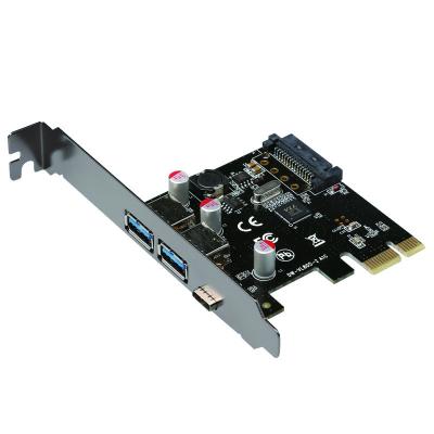 China PCBA + Metal PCIE PCI Express to Type-C 2 Type-A Left Riser USB 3.0 USB 3.1 Expansion Card for sale