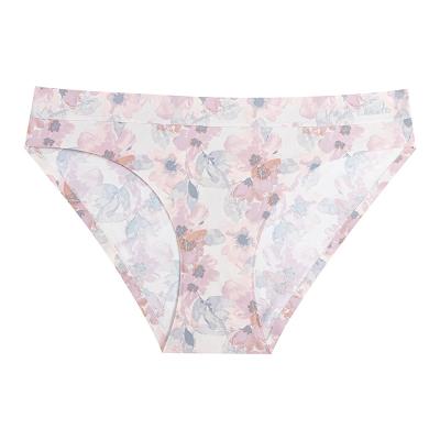 China 2023 Hot Selling Breathable Seamless Printed Ice Silk Mid-rise Absorbent Women's Quick Dry Panties for sale