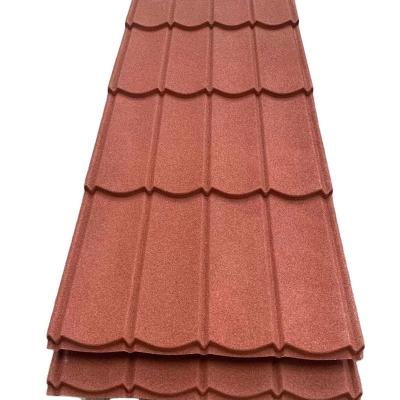 China Colored stone coating Aluminium Zinc Roofing Sheet Company Bent Types Stone Coated Metal Roof Tile In Nigeria Prices Chestnut Color for sale