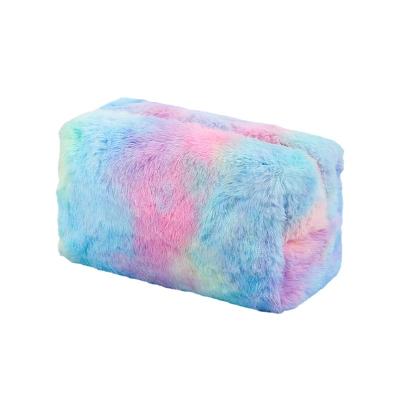 China 2022 hot sale cute durable tie complexion pinch fully large capacity women beauty cosmetic case fluffy makeup bag for sale